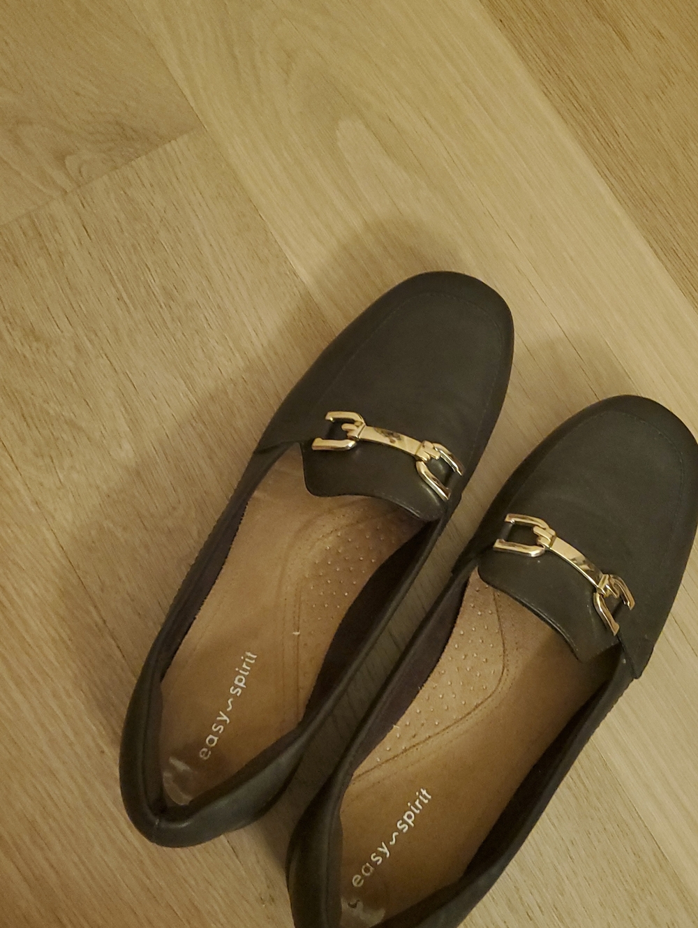 Easy Spirit Black Flats with Gold Buckle Detail